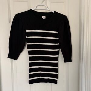 Black & White Striped Ribbed Knit Sweater